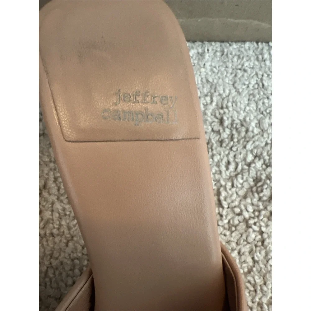 Jeffrey Campbell Tan Nude Square Toe Mules Sandals Y2K Heel Size 6 Vegan Leather - Picture 2 of 7